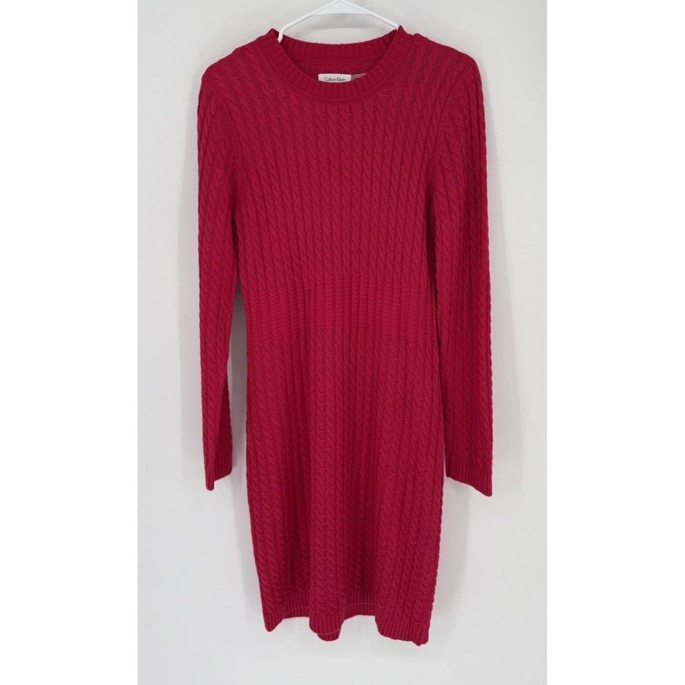 Calvin Klein Dress Medium Hot Pink Cable Knit Elegant Business Office Siren Work